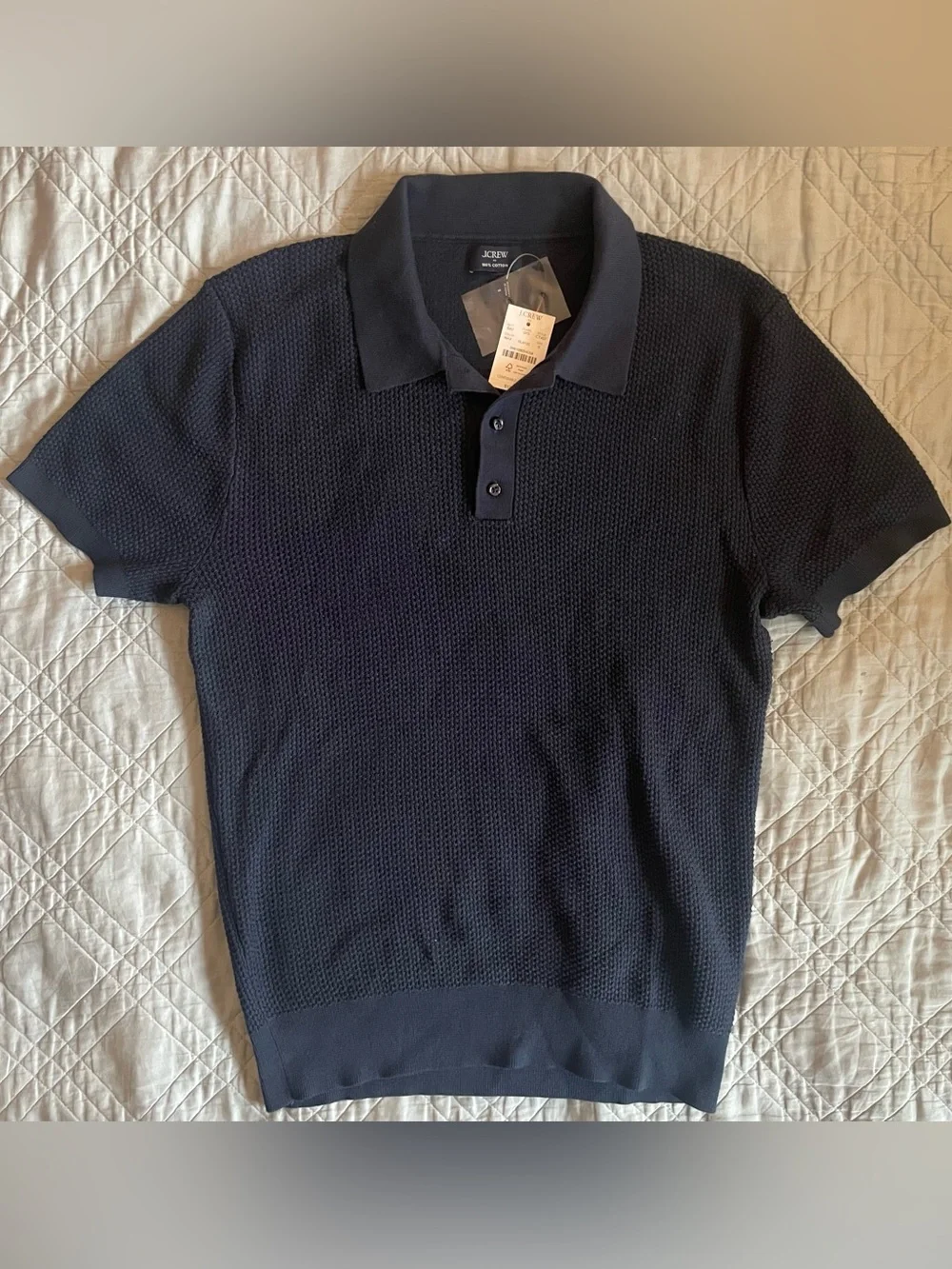 J. CREW Textured cotton sweater-polo in Navy Size S NWD $120 CT457